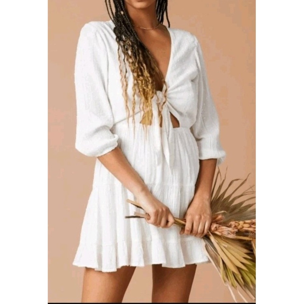 NWT L*Space Women's White Stay Golden Dress SZ L Boho Polka Dot Gold Retail $139